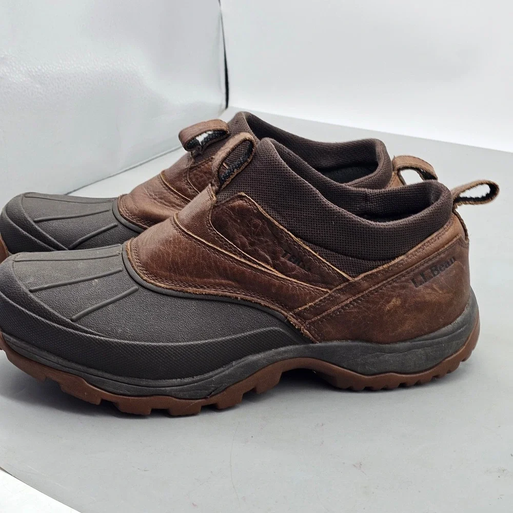 LL Bean Storm Chaser Slip On Boots Mens 13 Brown Leather Waterproof 507173